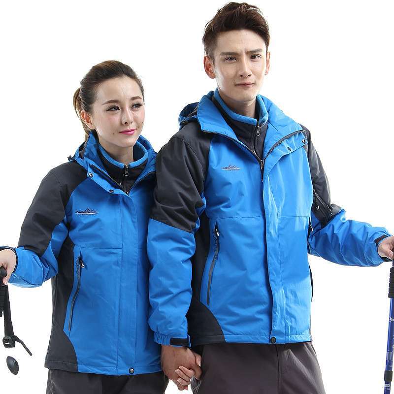 情侣双层两件套加厚冲锋衣 男女款休闲户外棉服f13352 女款蓝色 xxl