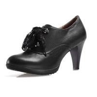 贝鸵真皮蕾丝高跟鞋女单鞋76226 黑色 40码【