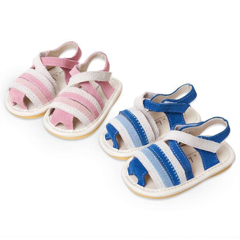 davebella男女童新款婴儿夏季凉鞋宝宝羊皮拼接鱼嘴鞋DB205 蓝色 12.5cm