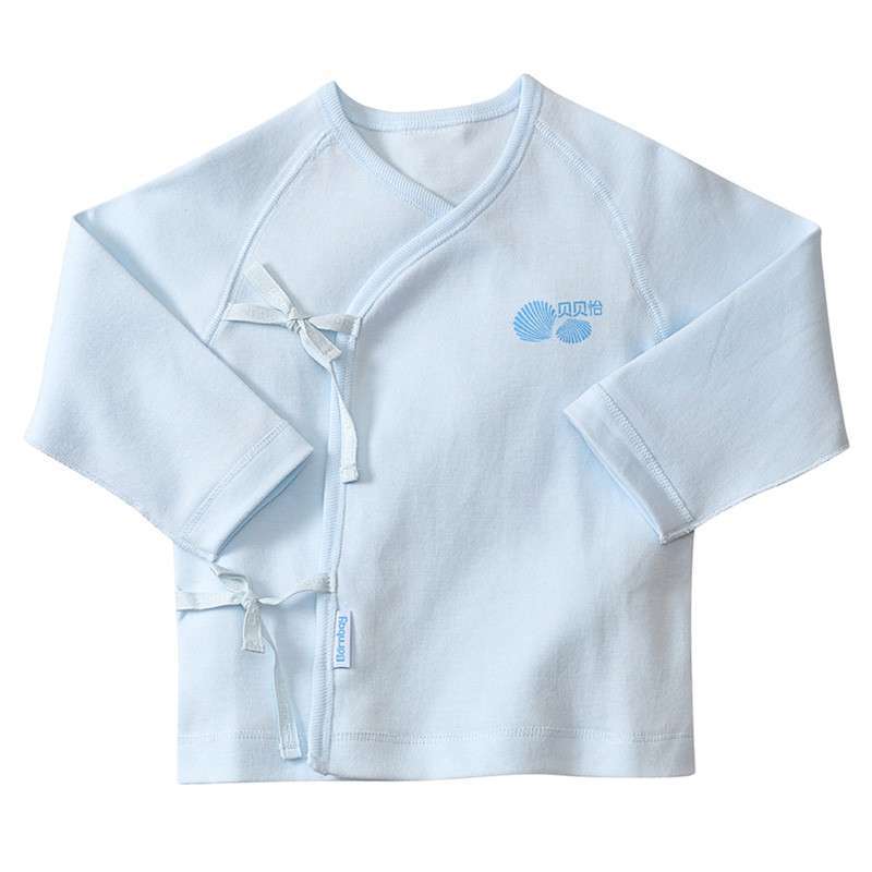 贝贝怡 新生儿衣服0-3个月 纯棉绑带婴儿上衣春装和尚服 305 淡蓝 66cm