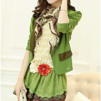 曼斯丽谷 2014春装新款欧根纱雪纺衫上衣配蕾