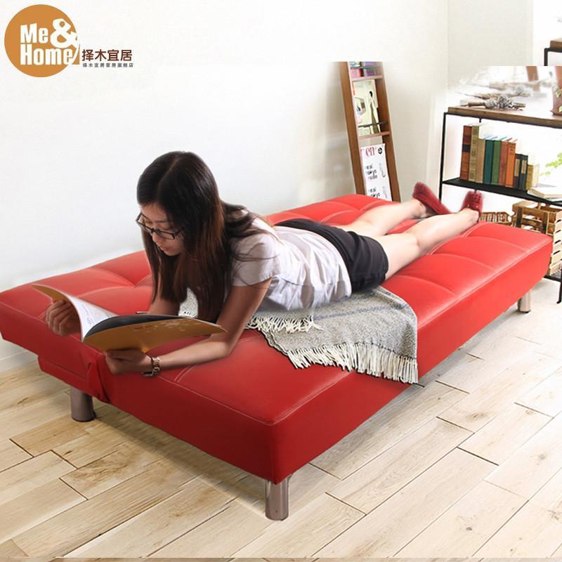 择木宜居 皮艺多功能折叠沙发 简约休闲沙发床 PU皮艺沙发床 小号红色（清仓）