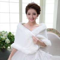 出口外单 优雅仿狐狸羊毛白色新娘结婚配婚纱