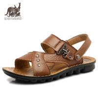 袋鼠真皮正品沙滩鞋 男凉鞋 韩版透气 男士休闲