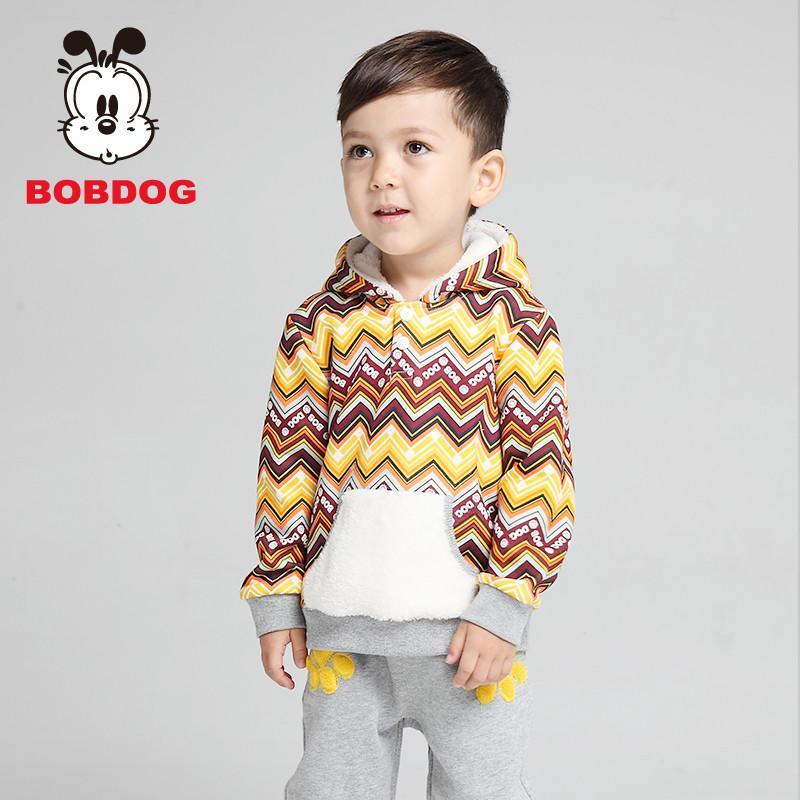 巴布豆(BOBDOG)2014秋装新款男童套装宝宝卫衣套装卫衣两件套 彩条 130cm