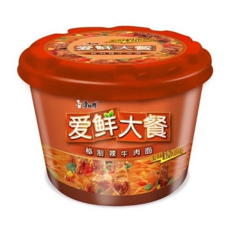 康师傅爱鲜大餐秘制辣牛肉面100g/碗高清实拍图