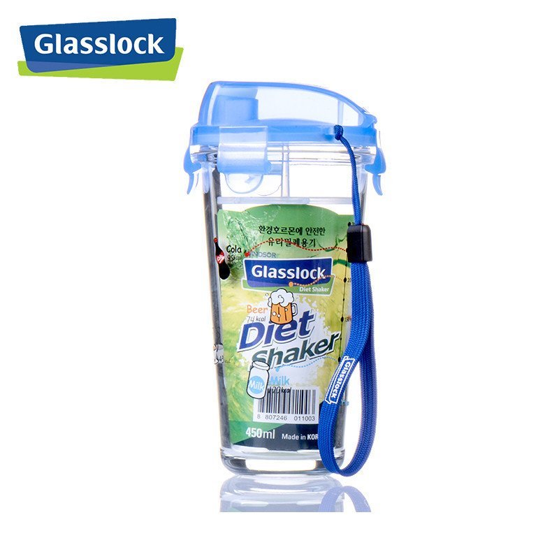 GlassLock /三光云彩 普通玻璃水杯PC318 带绳 450ml 蓝色