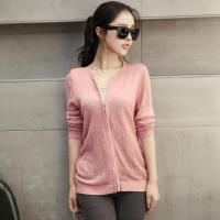 2015春夏新款 韩版纯色圆领薄款针织镂空开衫
