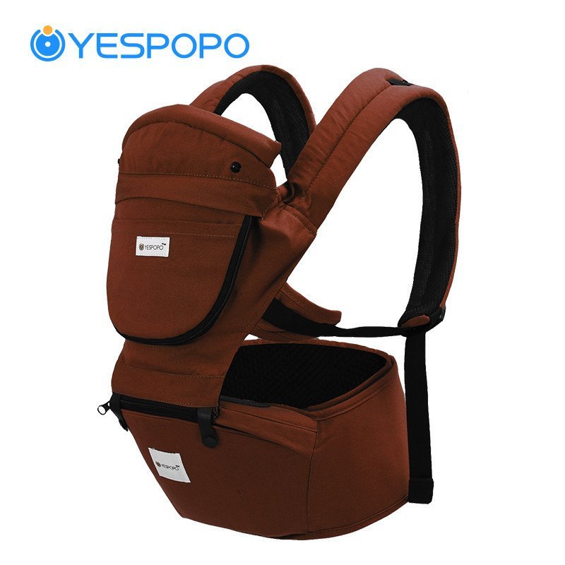 YESPOPO椰子宝宝婴儿背带宝宝腰凳 四季透气双肩纯棉多功能抱袋 时尚咖啡色均码