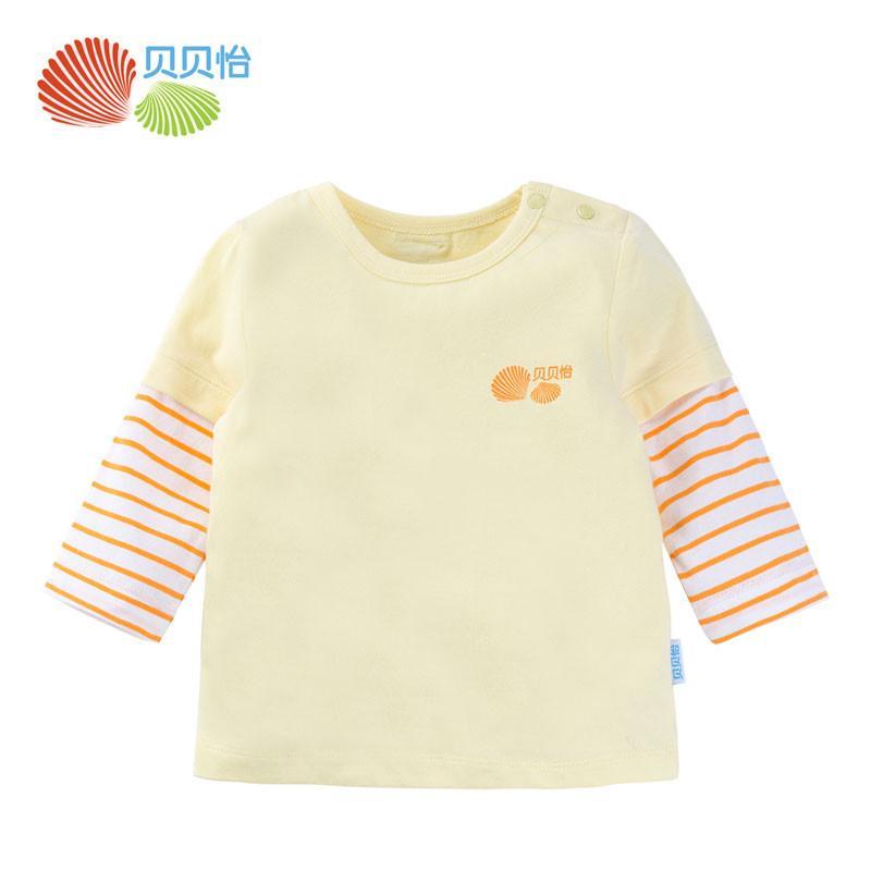 贝贝怡婴幼儿服饰男女宝宝拼接袖上衣 长袖纯棉T恤151S060 橙色 73cm