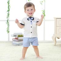 男短袖短裤夏季套装绅士领结纯棉套装婴幼儿服