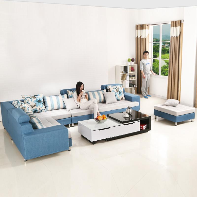 禾辰 布艺沙发 简约现代客厅沙发 大小户型转角可拆洗沙发 组合 深海蓝