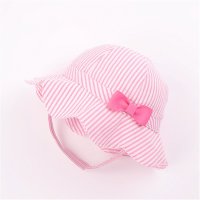 宝宝帽子泡泡纱粉色条纹防晒帽春夏季婴儿童帽