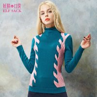 妖精的口袋 偷天情缘 女装螺纹几何花纹高领撞