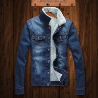 逸品源 2015冬季羊羔绒毛领加绒加厚牛仔衣男