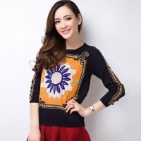 HMANH 女士T恤长袖打底衫女秋冬民族风女装