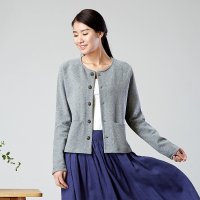 初棉2015<em>秋款</em>女装<em>棉麻</em>圆领纯色春秋外套<em>外搭</em>