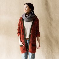 茵曼 纯棉撞色字母<em>提花中长款针织开衫女</em>8441