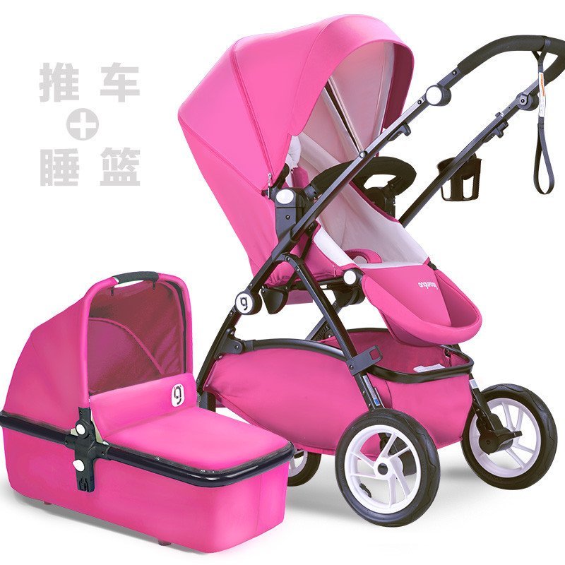 anglebay婴儿推车欧洲高景观婴儿车轻便可折叠手推车可坐可躺四轮避震婴儿推车 芭比粉欧标版