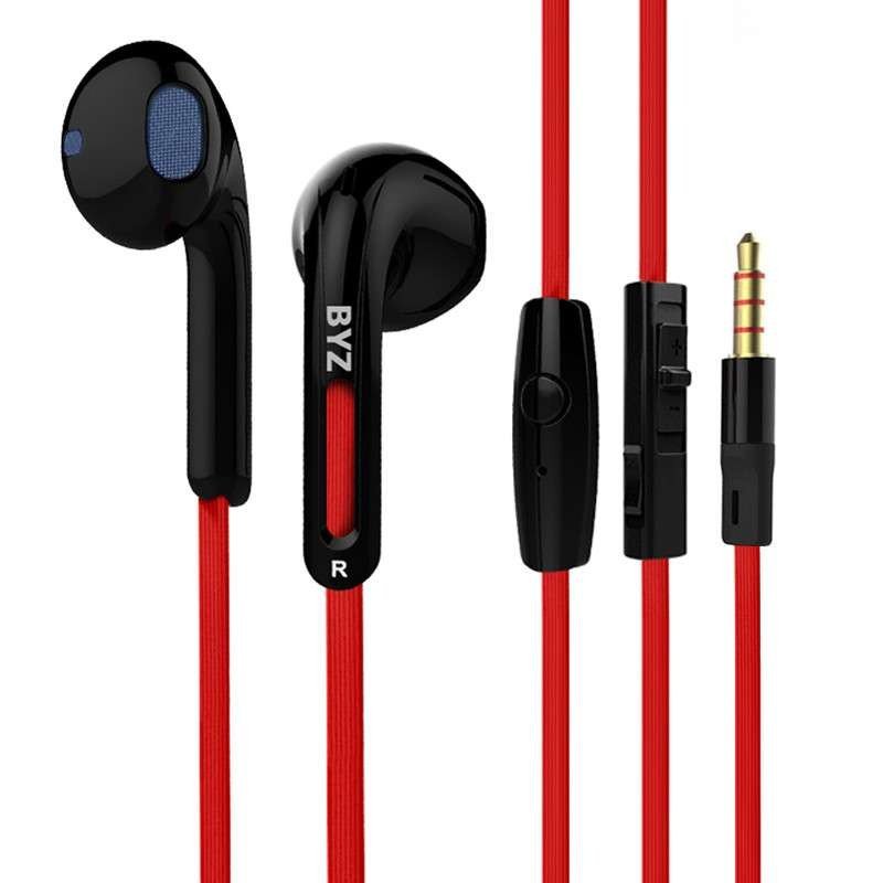 BYZ S850 红色 面条HIFI入耳式耳塞游戏耳麦电脑手机平板通用重低音线控耳机