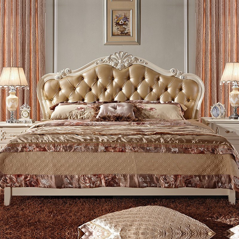 欧式床双人床 法式浪漫床 雕花田园公主床 卧室床 1.5米法式雕花双人床