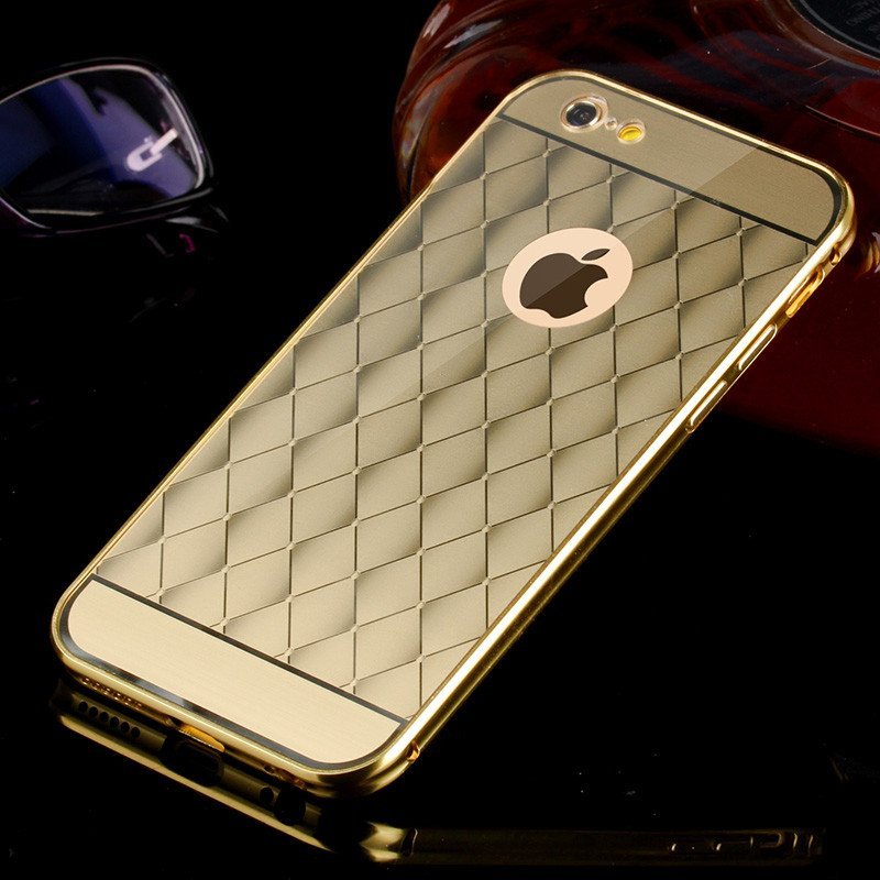 苹果6手机壳 iPhone6s手机壳 ip6 plus金属边框 后盖 全包壳 ip6s菱格保护套 6P保护套 ip6硬壳 土豪金-4.7英寸