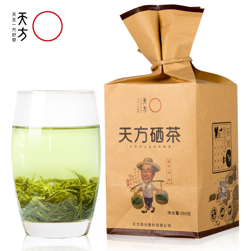 【买二配礼品袋】 安徽天方茶叶250g一级II硒茶绿茶春茶 雨前高山烘青绿茶 手工揉捻