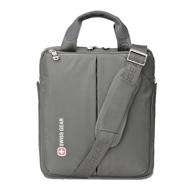 瑞士背包军刀笔记本包电脑包12寸单肩包竖款包商务公文包韩版 灰绿色