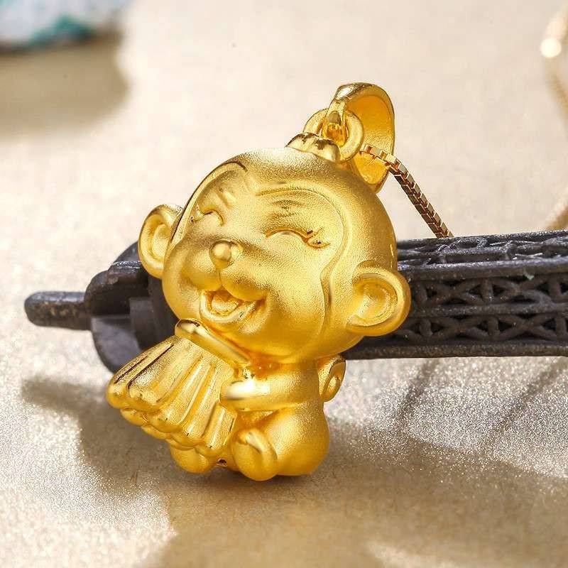 东祥新品黄金猴子吊坠女款金饰3d硬金猴吊坠生肖猴金吊坠女俏皮猴 2.