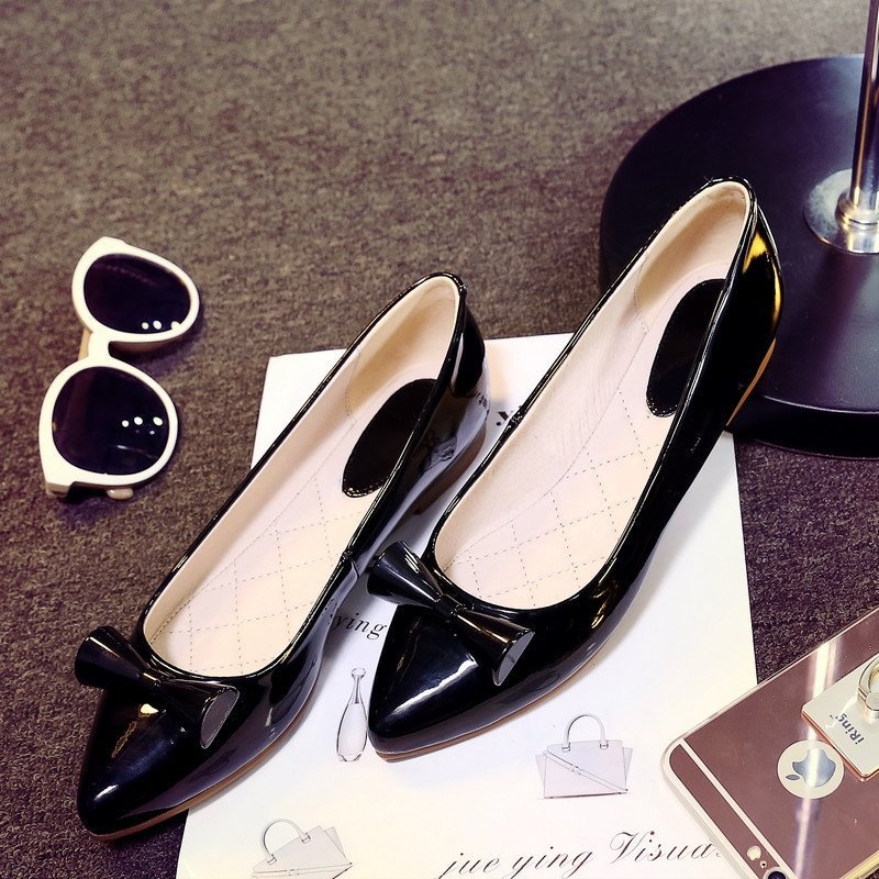 优品原创 2016春夏新款低跟平底女鞋浅口尖头粗跟单鞋甜美蝴蝶结休闲