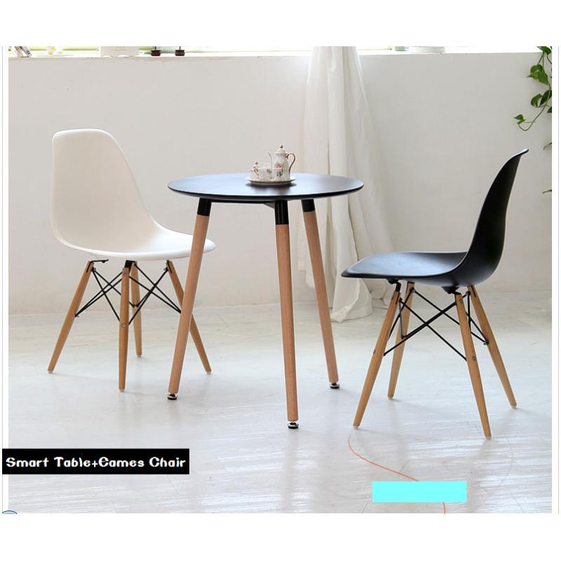 迈亚家具 洽谈圆桌椅组合实木宜家北欧休闲简约白色咖啡方桌小圆台餐书桌子 伊姆斯塑料椅绿色.