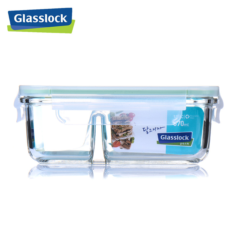 Glasslock玻璃保鲜盒韩国进口带分隔耐热饭盒微波炉便当盒670ml MCRK-067 透明(670ml)