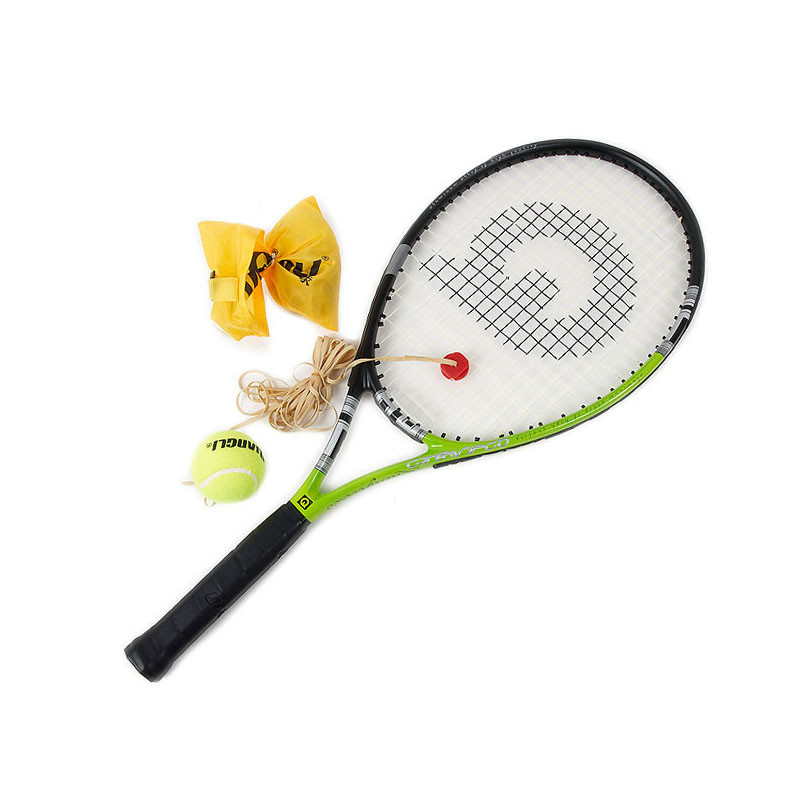 强力 碳铝一体成型网球拍 初学单人训练网球拍 学生单拍 附网球+回弹器 628B 绿黑色