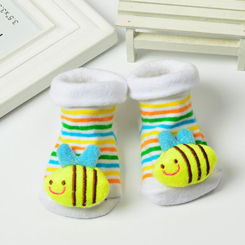 新生婴儿袜子可爱儿童袜子宝宝全棉袜子卡通立体袜公仔袜防滑松口 0-6个月（7-9cm） 小蜜蜂