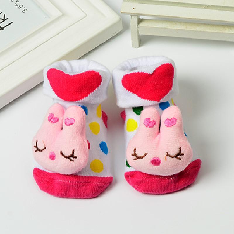 新生婴儿袜子可爱儿童袜子宝宝全棉袜子卡通立体袜公仔袜防滑松口 6-12个月（9-11cm） 爱心眯眼兔