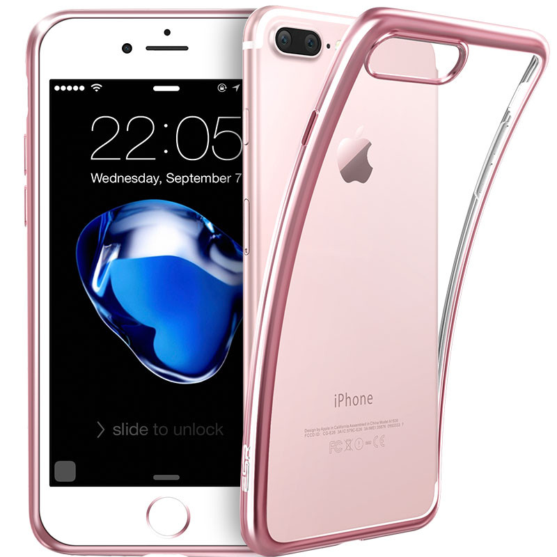 逸美达 iPhone7plus手机壳苹果7超薄透明套7P硅胶防摔软壳电镀七 iPhone7/8【电镀边】玫瑰金