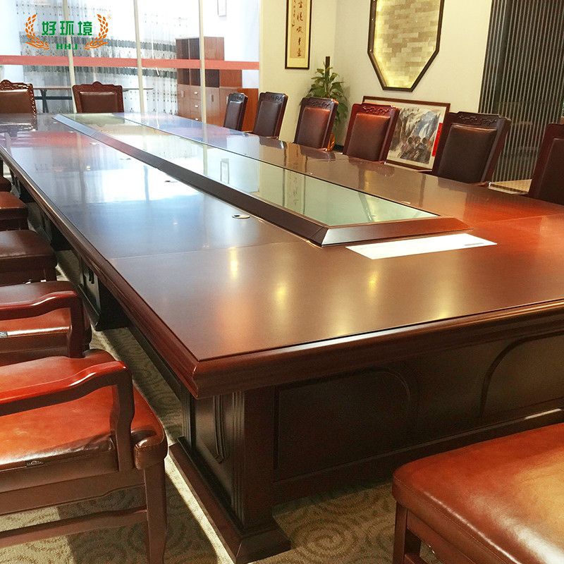 大型实木皮会议桌 6米油漆会议台 大气接待会议桌 洽谈长条桌 现货多人会议台 6000*2000*760H
