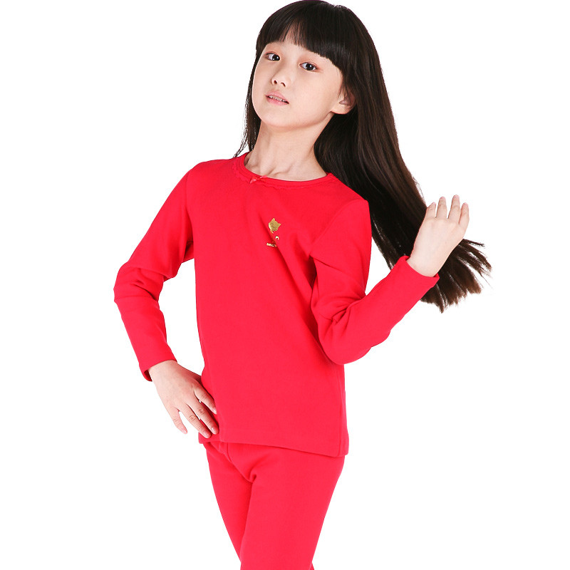 猫人儿童热力绒女孩保暖套装KU247007 170cm 中国红