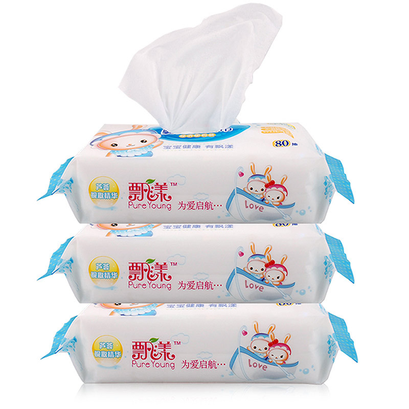 飘漾（Pureyoung）婴儿柔湿巾25片*4包卫生抑菌型