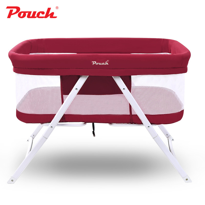 pouch婴儿床欧式多功能宝宝可折叠环保摇篮床 H19 100*57 透视款红色