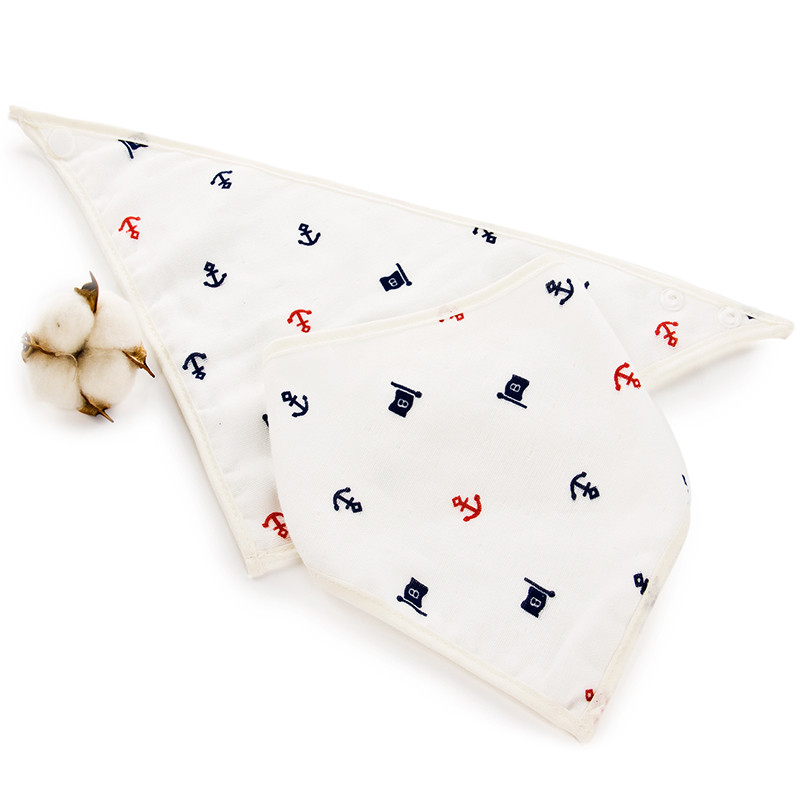 三利 纯棉纱布婴幼儿三角巾2条装 A类安全标准婴儿用品 围嘴围兜包头巾 海军风 20×43cm 白色