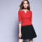 ZARA KARA2017春装新款撞色v领针织衫女套头韩版修身打底衫短款紧身毛线衣 XL 红色