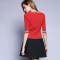 ZARA KARA2017春装新款撞色v领针织衫女套头韩版修身打底衫短款紧身毛线衣 XL 红色