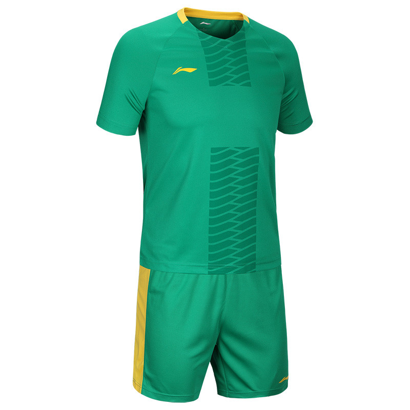 李宁LINING 足球服套装新款男士足球衣比赛服免费定制印号足球训练服套服AATL101 M 绿色套装