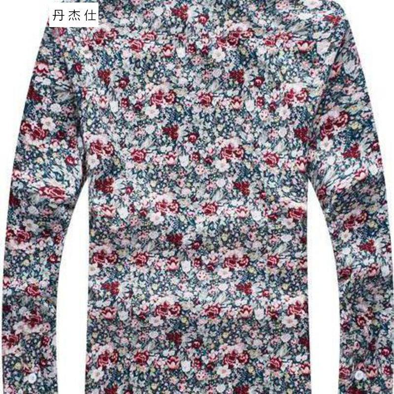 丹杰仕2016秋季男士花衣服潮流个性长袖衬衫发型师夜店碎花小领修身