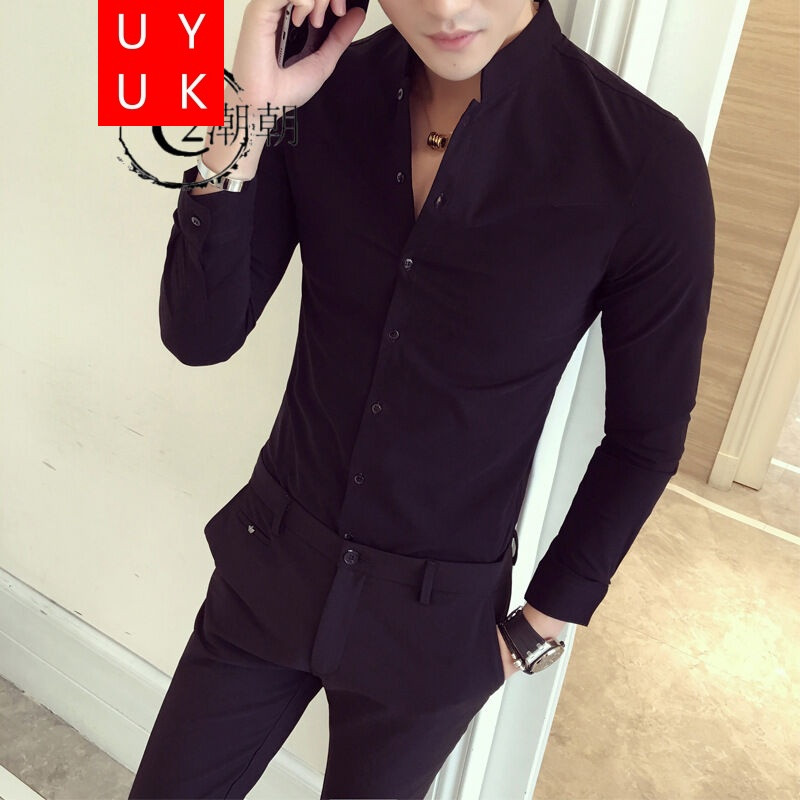 UYUK2017春装新款男衫衣长袖修身韩版帅气衬