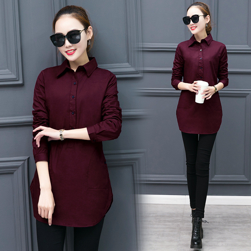 蔚缇衬衫女中长款春装新款休闲百搭韩版长袖春