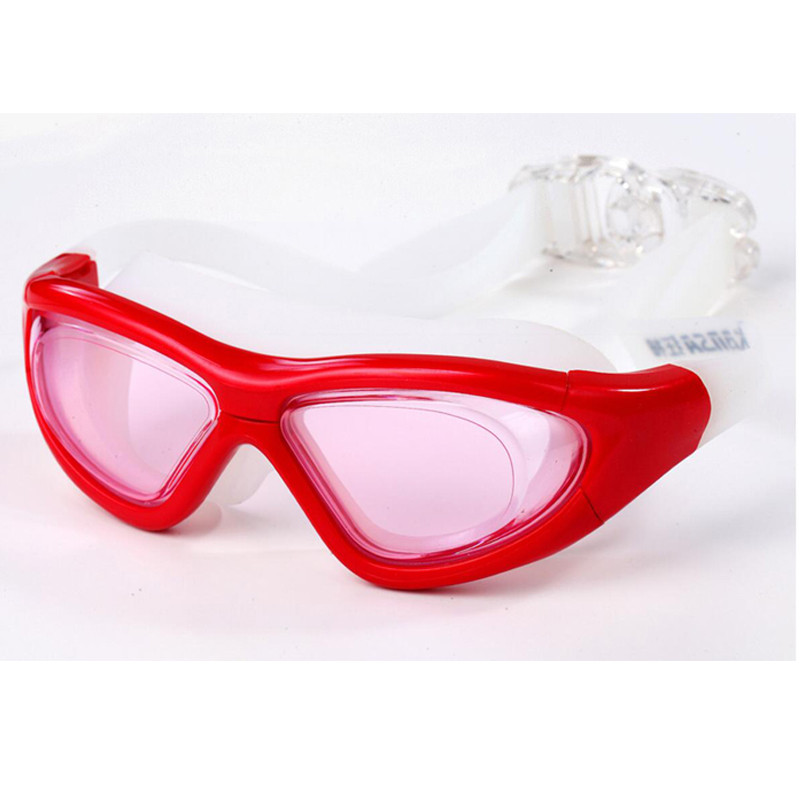 狂神大框成人防雾防水泳镜送鼻夹耳塞套装游泳眼镜套装 红色