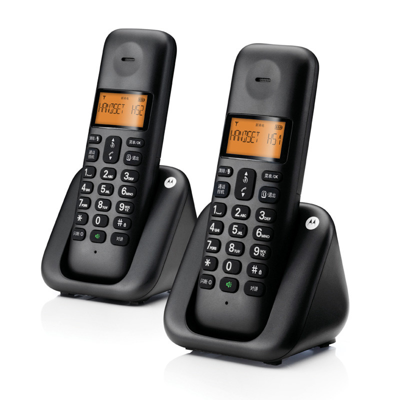 摩托罗拉(MOTOROLA)2.4G数字无绳电话机双机家用 办公无线座机/中文菜单/免提通话/橙色背光T302C（黑色）