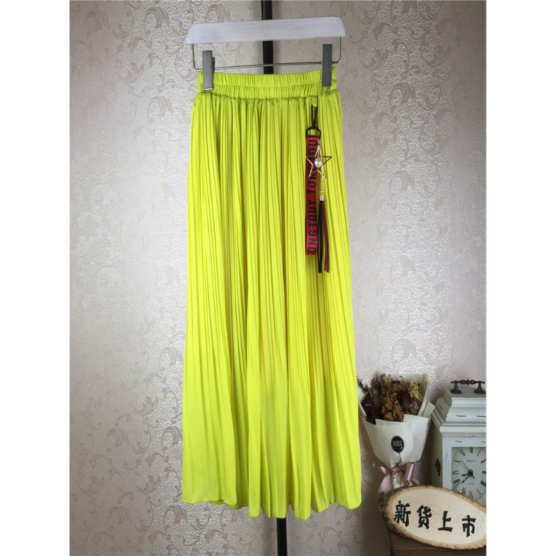娇米诗2017夏季纯色雪纺百褶裙半身中长裙休